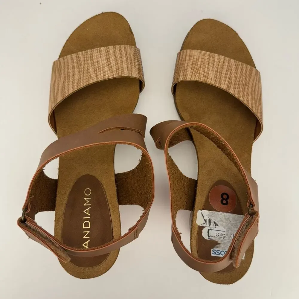 Andiamo Awanda Brown Faux Leather Zebra Striped Textured Block Heel Sandals Sz 8